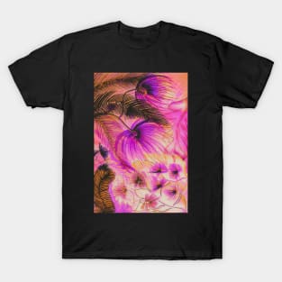 muted fushia tropical ferns palms, hazy summer print T-Shirt